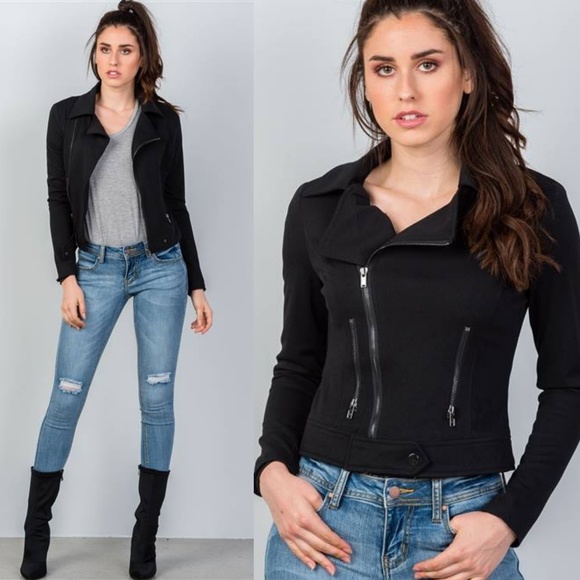 Dani Moto Crop Zipper Vegan Suede Jacket (Black) - Picture 5 of 8